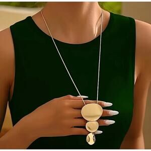 Gold Geometric Pendant Necklace Modern Statement Long Chain Jewelry NWT